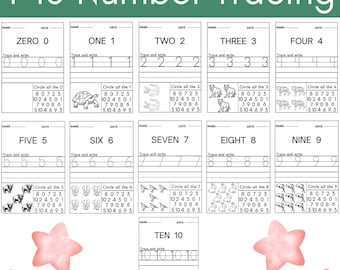 Planilhas de rastreamento de números de 1 a 10, livro de exercícios para aprender números, planilhas de exercícios de matemática para impressão, atividades de contagem para pré-escola e jardim de infância