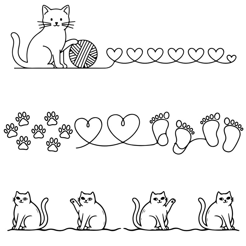 30 Cute Cats Line Divider Svg Png Bundle, Line Divider, Design Element ...