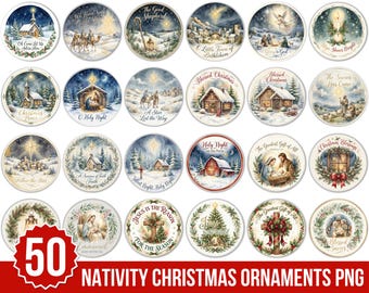 Nativity Christmas Ornaments PNG Bundle, Holy Family Sublimation, Christian Farmhouse Ornament Bundle, Religious Christmas Clipart PNG