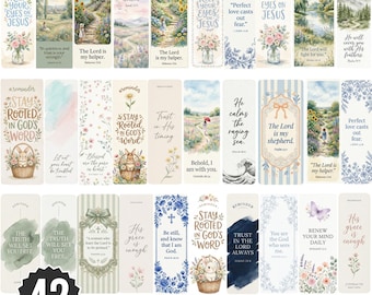 Christian Bookmarks Bundle, 42 Modern Printable Bible Verse Bookmark with Quote, Christian Scripture Gift (PNG Digital Download)