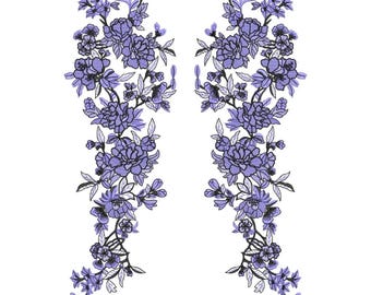 Elegant Lavender Floral Neckline Embroidery Machine Design, Purple Flower Kurti Neck Pattern, Botanical Neck Embroidery EMB DST File