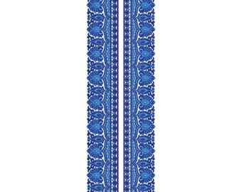 Royal Blue Floral Neckline Embroidery Design, Elegant Lace Border Split Pattern (EMB DST)