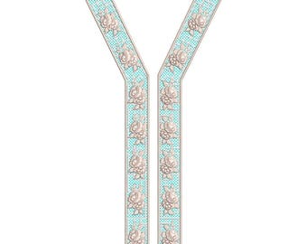 Elegant Rose Y Neckline Embroidery Design, Vintage Floral Split Neck (EMB DST)