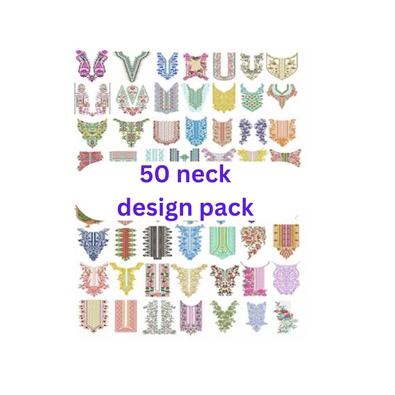 52 Neckline Embroidery Designs Bundle, Floral Kurti Patterns (Digital Download)