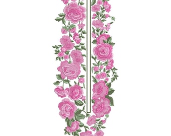 Pink Rose Split Neckline Embroidery Design, Floral Kurti Neck Pattern (EMB, DST)