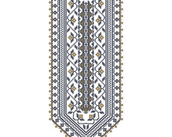 Traditional Geometric Split Neckline Embroidery Machine Design, Ethnic Cross Stitch Kurti Neck Pattern