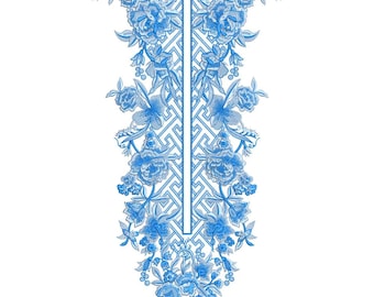 Sky Blue Floral Split Neckline Embroidery Machine Design, Elegant Botanical Kurti Neck Pattern EMB DST File