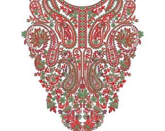 Luxury Paisley Floral Neckline Embroidery Machine Design, Traditional Pakistani Kurti Neck Pattern, Elegant Neck Embroidery EMB DST File