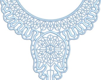 Elegant Freestanding Lace Neckline Embroidery Machine Design, Cutwork Lace Collar Pattern, Guipure Neck Embroidery EMB DST File