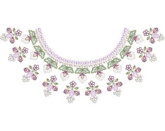 Lavender Floral Neckline Embroidery Design, Delicate Collar EMB DST File