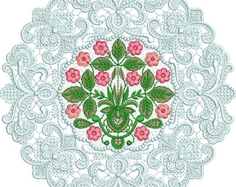 Floral Lace Mandala Embroidery Machine Design, Ornamental Doily Embroidery Pattern, Decorative Round Floral Stitch Design