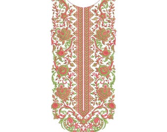 Elegant Floral Split Neckline Embroidery Machine Design, Vintage Rose Kurti Neck Pattern, Pakistani Neck Embroidery EMB DST File