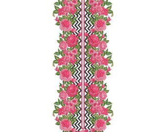Luxury Pink Rose Split Neckline Embroidery Machine Design, Floral Kurti Neck Pattern, Pakistani Rose Neck Embroidery EMB DST File