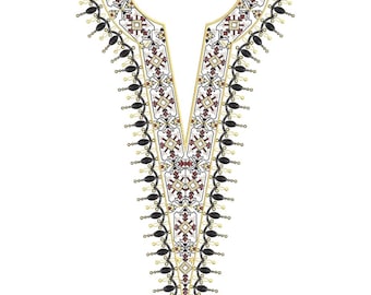 Tribal V-Neck Embroidery Machine Design, Ethnic Geometric Neckline Pattern, Boho Kurti Neck Embroidery EMB DST File