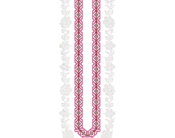 Pink Geometric Split Neckline Embroidery Design, Pakistani Kurti Neck EMB DST File