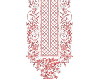 Elegant Redwork Floral Neckline Embroidery Machine Design, Vintage Rose Kurti Neck Pattern, Pakistani Embroidery EMB DST File