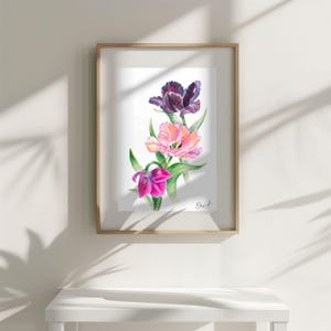 Print Aquarell Blumenbild – Drei Tulpen – Botanische Blumen Poster & Florale Wandkunst, Home Decor (A1, A2, 12x16", 12x18", 5x7")