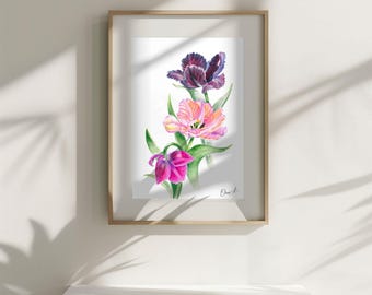 Tulip Watercolor Print: Botanical Floral Wall Art