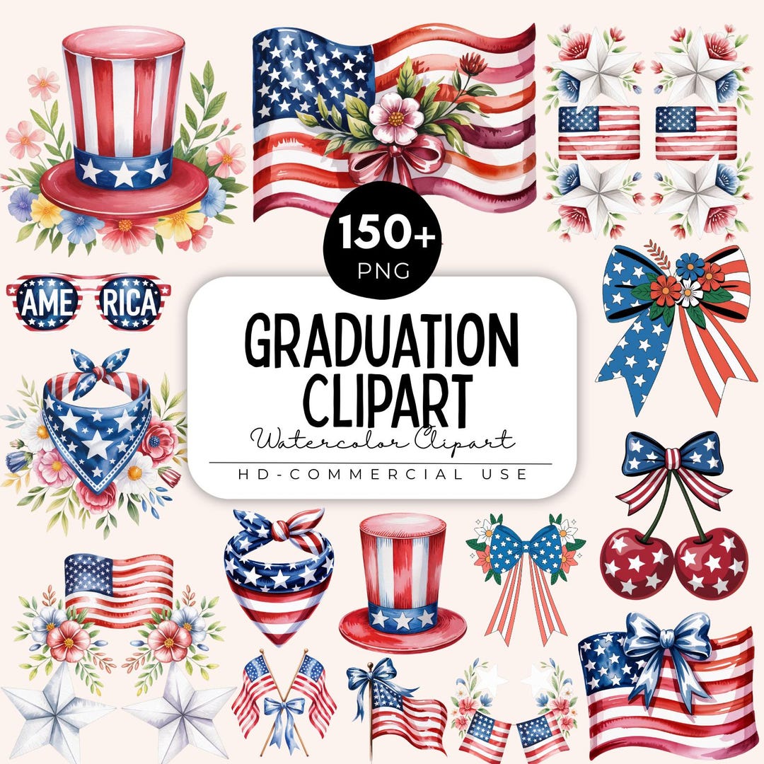 4th of July Clipart, Watercolor Patriotic PNG Bundle, America Day Png ...