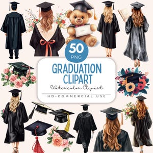 Paquete de imágenes prediseñadas de chica graduada, ilustraciones de mujeres graduadas, chica graduada png, graduación png, birrete de graduación, birrete, toga, diploma, flor png