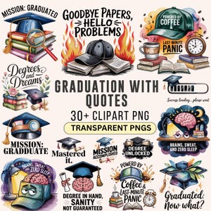Clipart de gorro de graduación de acuarela con citas inspiradoras para la clase de 2024-2025, clipart de citas de graduación, clipart de graduación