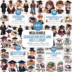 Graduring Clipart Mega Bundle, Graduierung Aquarell Clipart, Graduierung Zitate Cliparts, Kindergarten Graduierung Clipart, Vorschule png