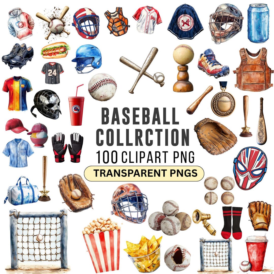 Baseball Clipart Bundle, Watercolor Sport Clip Art, Game Day Sticker ...