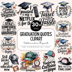 Clipart de gorro de graduación de acuarela con citas inspiradoras para la clase de 2024-2025, clipart de citas de graduación, clipart de graduación