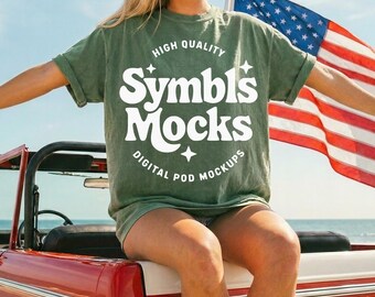 Moss Comfort Colors 1717 TShirt Mockup: Patriotic Summer Beach Lifestyle (Digital Download)