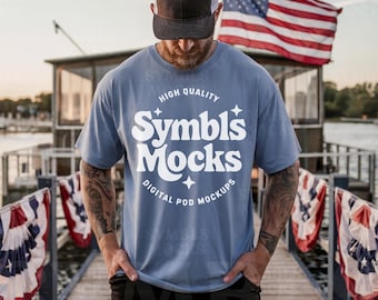 Maqueta de camiseta patriótica de colores cómodos de mezclilla azul (descarga digital)