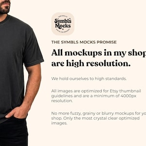 May include: A person wearing a dark gray t-shirt and black pants. The image includes text that reads "All mockups in my shop are high resolution."