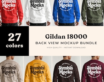 Gildan 18000 Sweatshirt Mockup Bundle: 27 Colors, Back View (Digital Download)