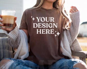 Espresso Comfort Colors C1717 T-shirt Mockup: Outdoor Oversized Womens (download digitale)