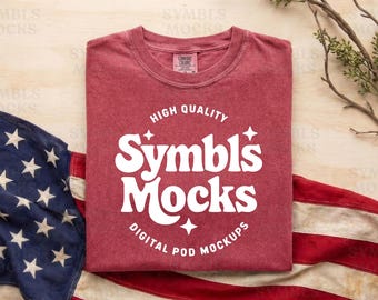 Comfort Colors 1717 Crimson 4th of July Independence Day Patriotic T-shirt Flat Lay Mockup