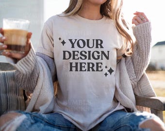ホワイトコンフォートカラーズ C1717 Tシャツ モックアップ：アウトドア用オーバーサイズ（デジタルダウンロード）