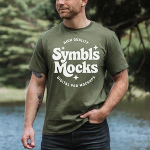 Comfort Colors C1717 Moss Tshirt Mockup | 1717 Mens Moss T-shirt Mock-up | Realistic Model Mock | Outdoor Rugged Aesthetic Male C1717 Shirt