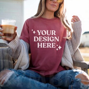 Crimson Comfort Colors C1717 T-Shirt Mockup | Crimson Comfort Colors Tshirt mockup | Comfort Colors Mockups | Outdoor Trendy | POD Mockups