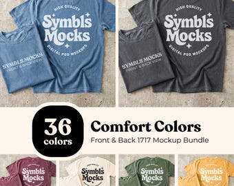 Paquete de maquetas de camisetas Comfort Colors C1717 Flatlay (parte delantera y trasera): 36 colores (descarga digital)
