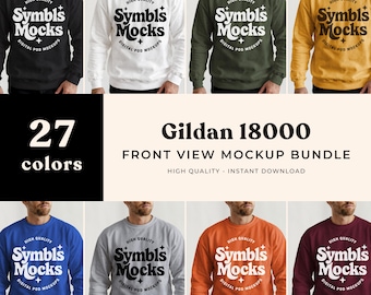 Gildan 18000 Sweatshirt Mockup Bundle: 27 Colors, Real Male Model (Digital Download)