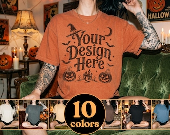 Comfort Colors C1717 Goth Halloween Mockup Bundle, Vintage Comfy Tattoo Alternative Female Mocks