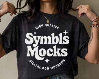 Czarny, komfortowy T-shirt w kolorach, makieta: C1717 Damski T-shirt oversize (pobranie cyfrowe)