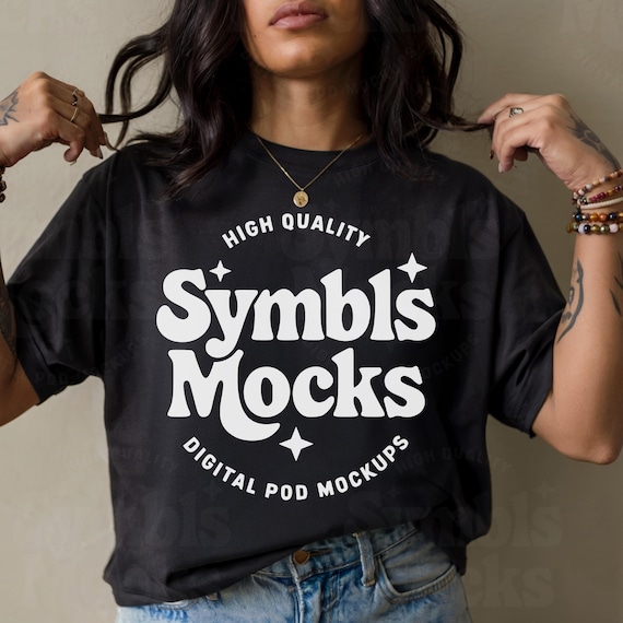Black Comfort Colors T-Shirt Mockup: C1717 Women's Oversized Tee (Digital Download)