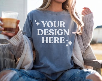 Blue Jean Comfort Colors T-Shirt Mockup: Oversized Trendy C1717 (Digital Download)
