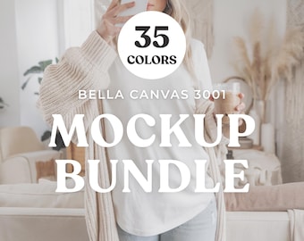 Bella Canvas 3001 T-Shirt Mockup Bundle, Boho Spring Summer (Digital Download)