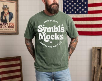 Maqueta de camiseta patriótica para hombre Comfort Colors 1717 Moss 4th of July America 250