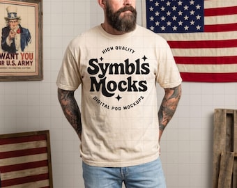 Maqueta de camiseta patriótica para hombre Comfort Colors 1717 color marfil, 4 de julio, Estados Unidos 250
