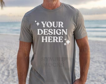 Maqueta de camiseta gris de hombre con colores cómodos: Primavera/Verano (Descarga digital)