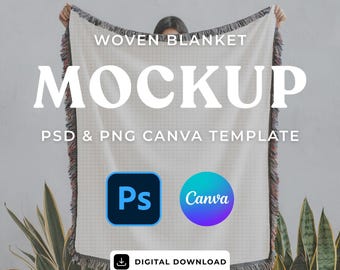 Woven Blanket Mockup: Boho Throw, Canva PNG, Photoshop PSD (Digital Download)