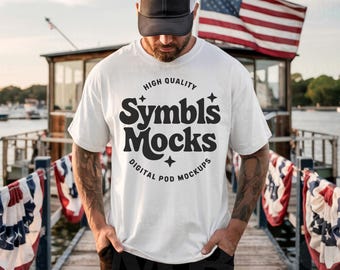 Comfort Colors White Patriotic T-Shirt Mockup: Mens C1717 (Digital Download)