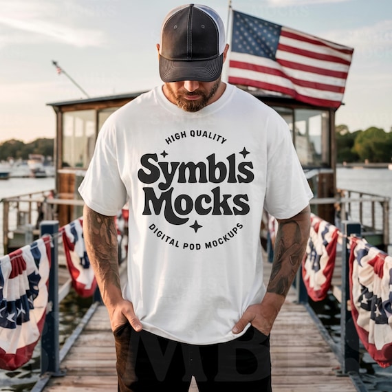 Comfort Colors White Patriotic T-Shirt Mockup: Mens C1717 (Digital Download)